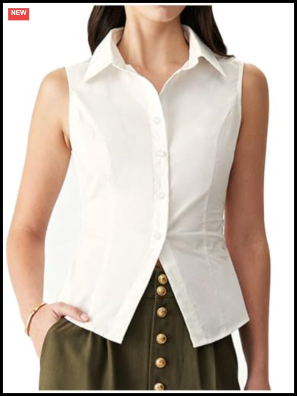Sleeveless Button Down Collared Tailored Vest Tank Top Office Blouse